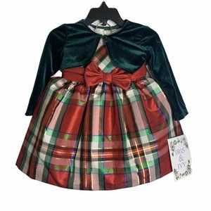 IRIS & IVY Red Green Dress Cardigan 3 Piece Set